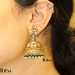 Peacock Emerald Jhumka by Ritvi Jewels - Image 3