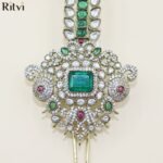 Majestic Emerald Peacock Kundan Kalgi - Image 2