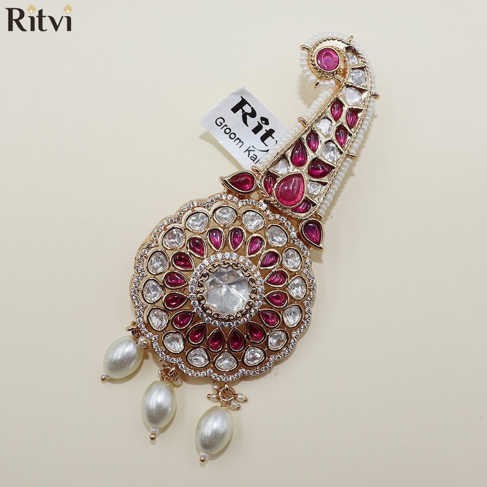 pink-kalgi.jpg Royal Ruby Pearl Kundan Kalgi - Image 1