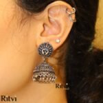Saiyara Peacock Oxidised Jhumki - Image 2