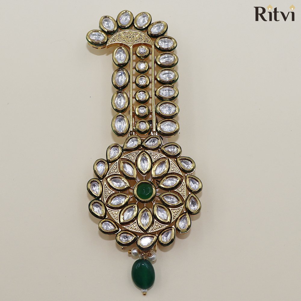 ANTIQUE-GREEN-KALGI.jpg Emerald Glory Kundan Kalgi - Image 1