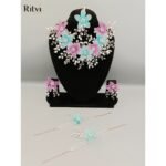 Inara floral jewellery set-Pastel blue and purple