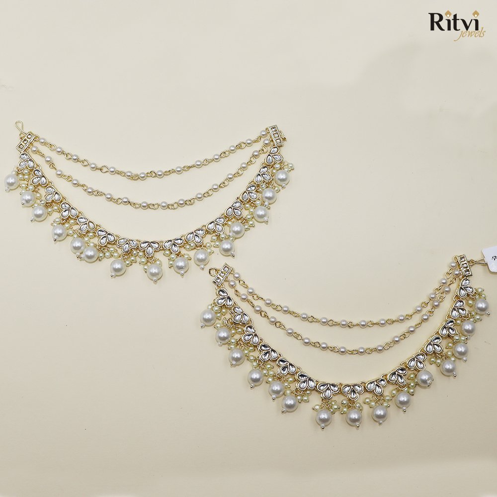 lavanya-1.jpg Lavanya Gold Plated Pearl Kanchain/ Ear Chain - Image 1